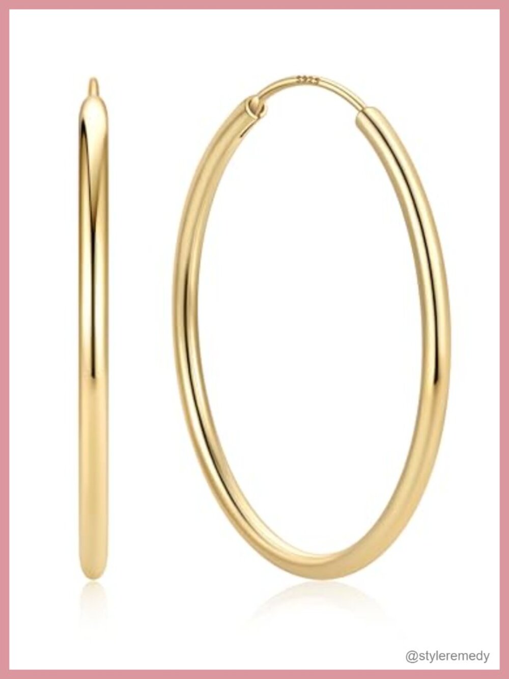 Sterling Silver Hoop Earrings 14K Gold Plated Hidden Clasp for Women
